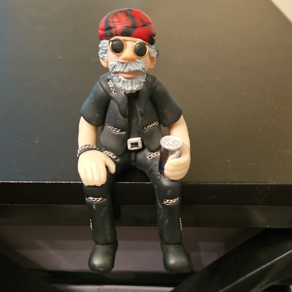 Biker Figurine Limited Edition  Sitter Art - Beer Motorcycle Rider - Rare!